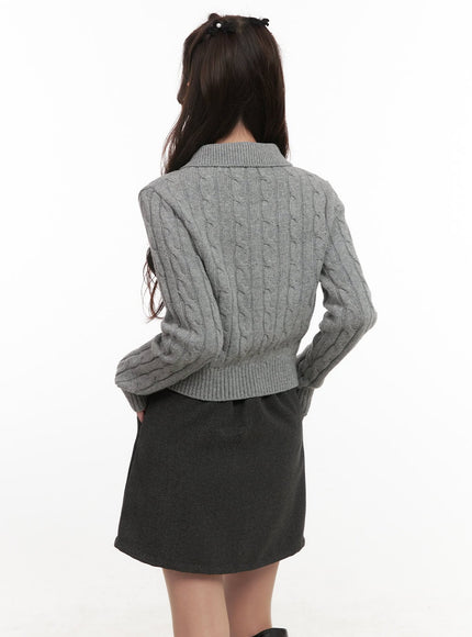 Cable-Knit Collared Buttoned Cardigan CJ514