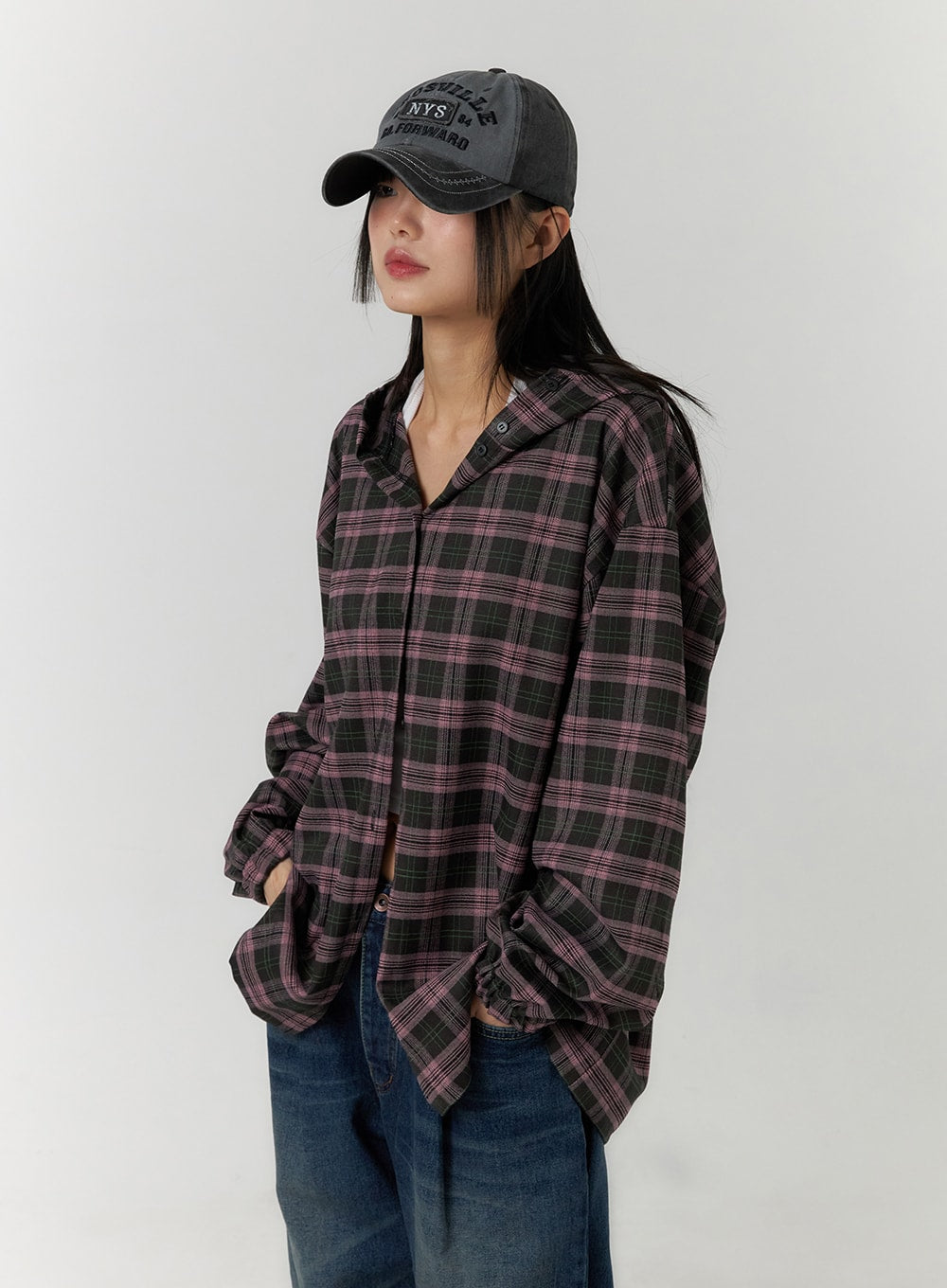 checkered-buttoned-hooded-shirt-cf407