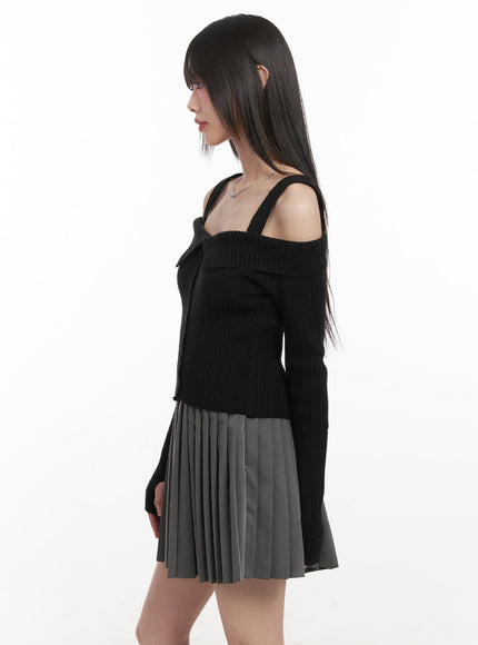 Ribbed Button-Down Off-Shoulder Sweater CJ528