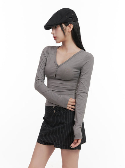 Back Lace-Up Henley Neck Top CJ517