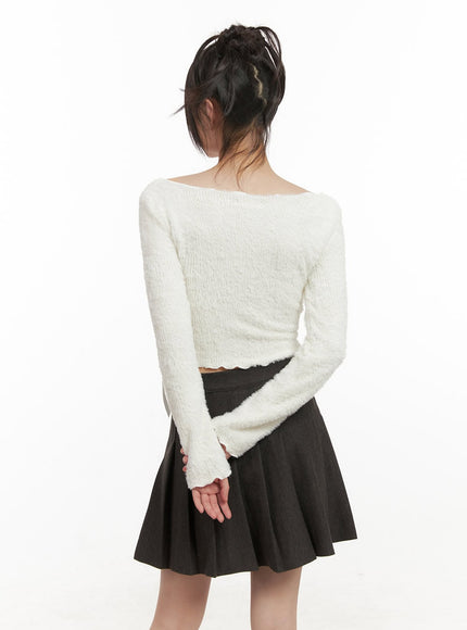 Ribbon Boat-Neck Long-Sleeve Crop Top CJ501