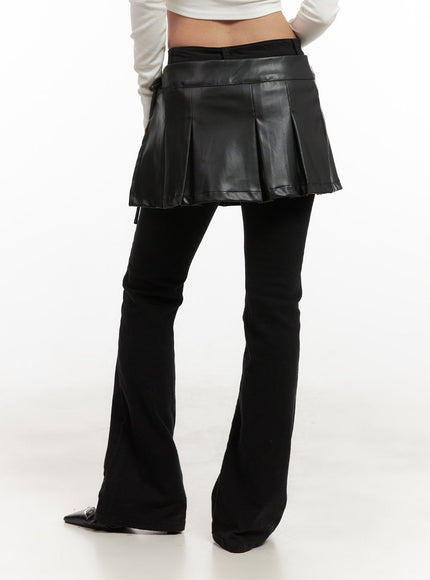 Faux Leather Pleated Wrap Mini Skirt CJ508