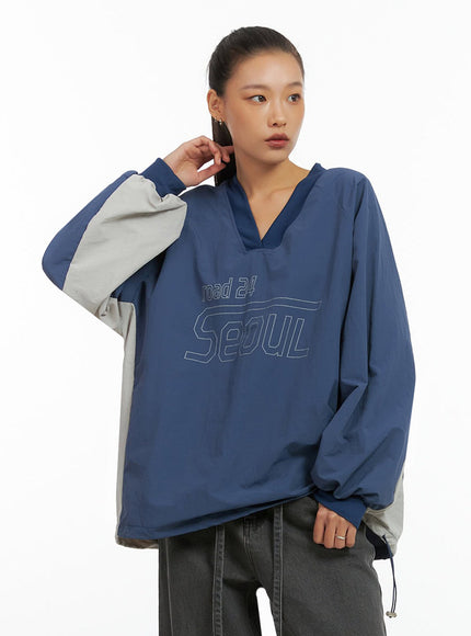 long-sleeve-loose-fit-nylon-v-neck-sweatshirt-io409