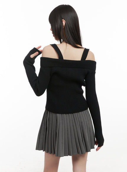 Ribbed Button-Down Off-Shoulder Sweater CJ528