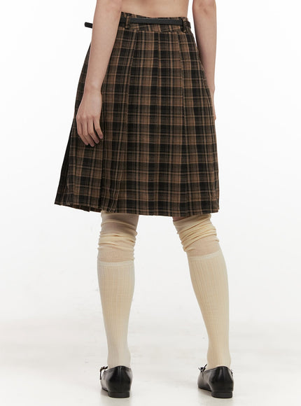 Checkered Pleated Midi Skirt IJ527