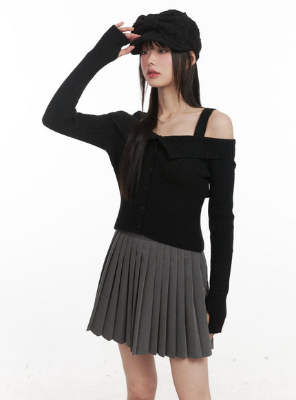 Ribbed Button-Down Off-Shoulder Sweater CJ528