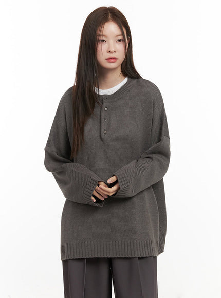 Oversized Half-Button Sweater IJ527