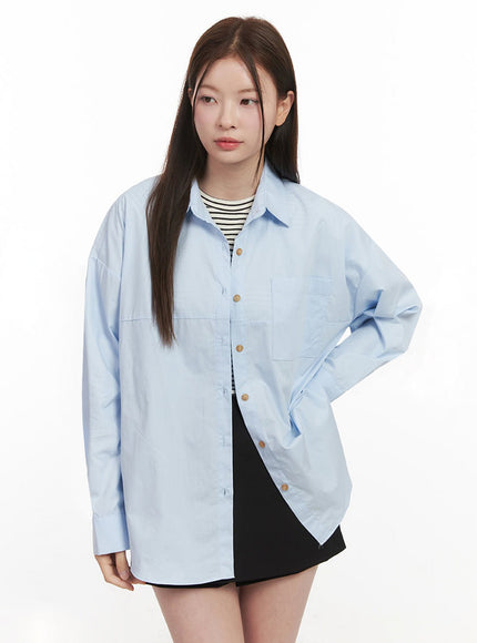 Collared Loose-Fit Button-Down Shirt IJ527