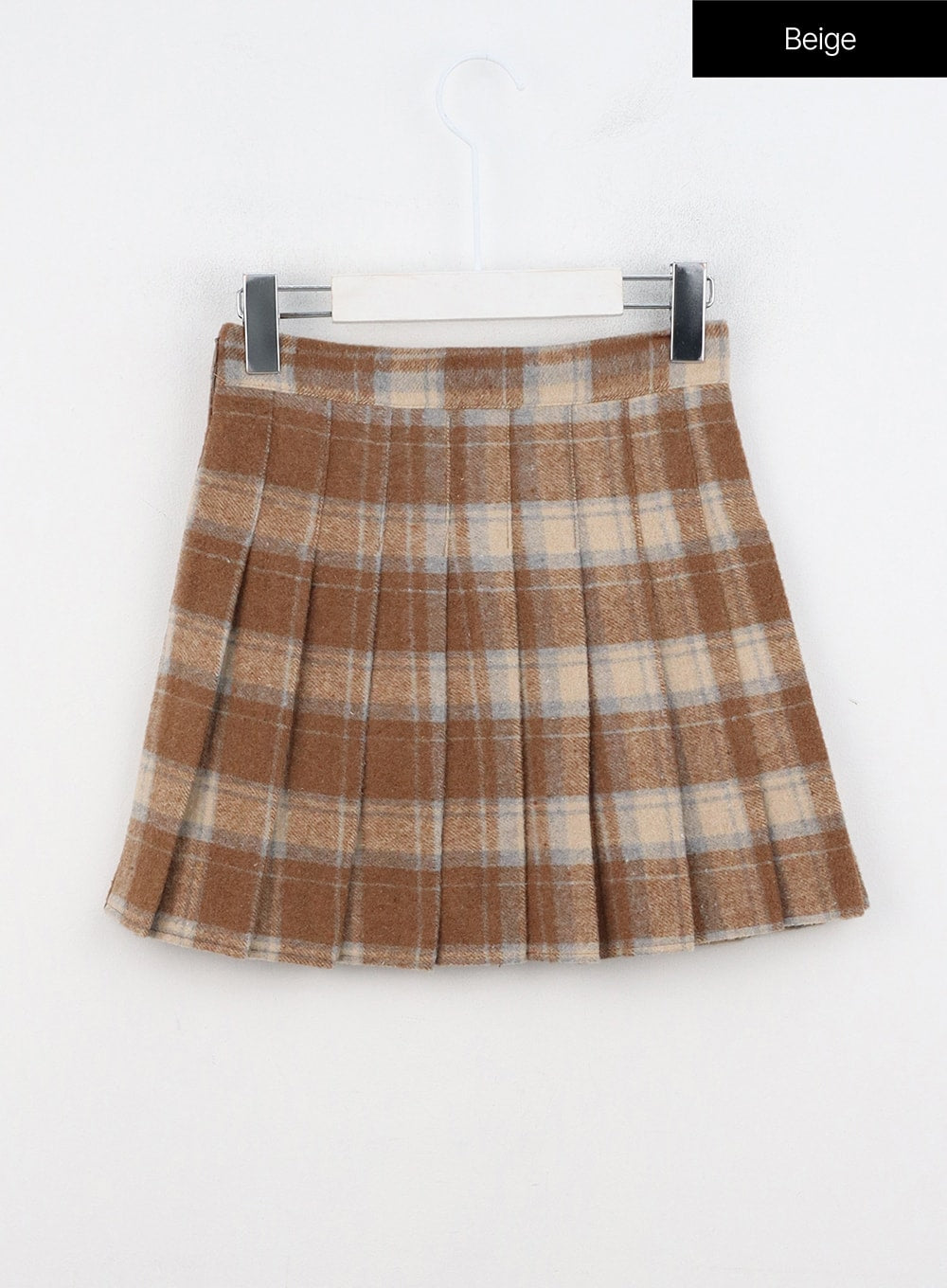 plaid-pleated-mini-skirt-in328 / Beige