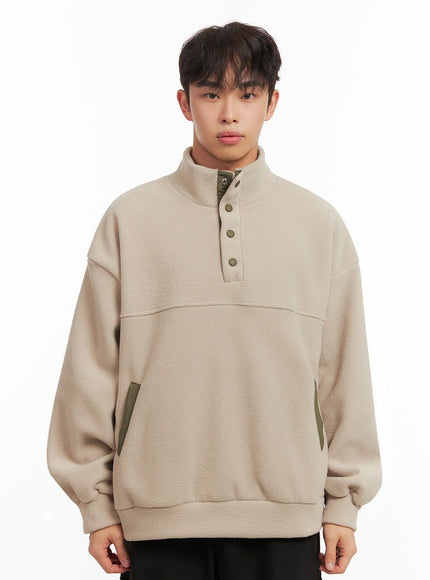 mens-buttoned-fleece-sweatshirt-id427 / Beige