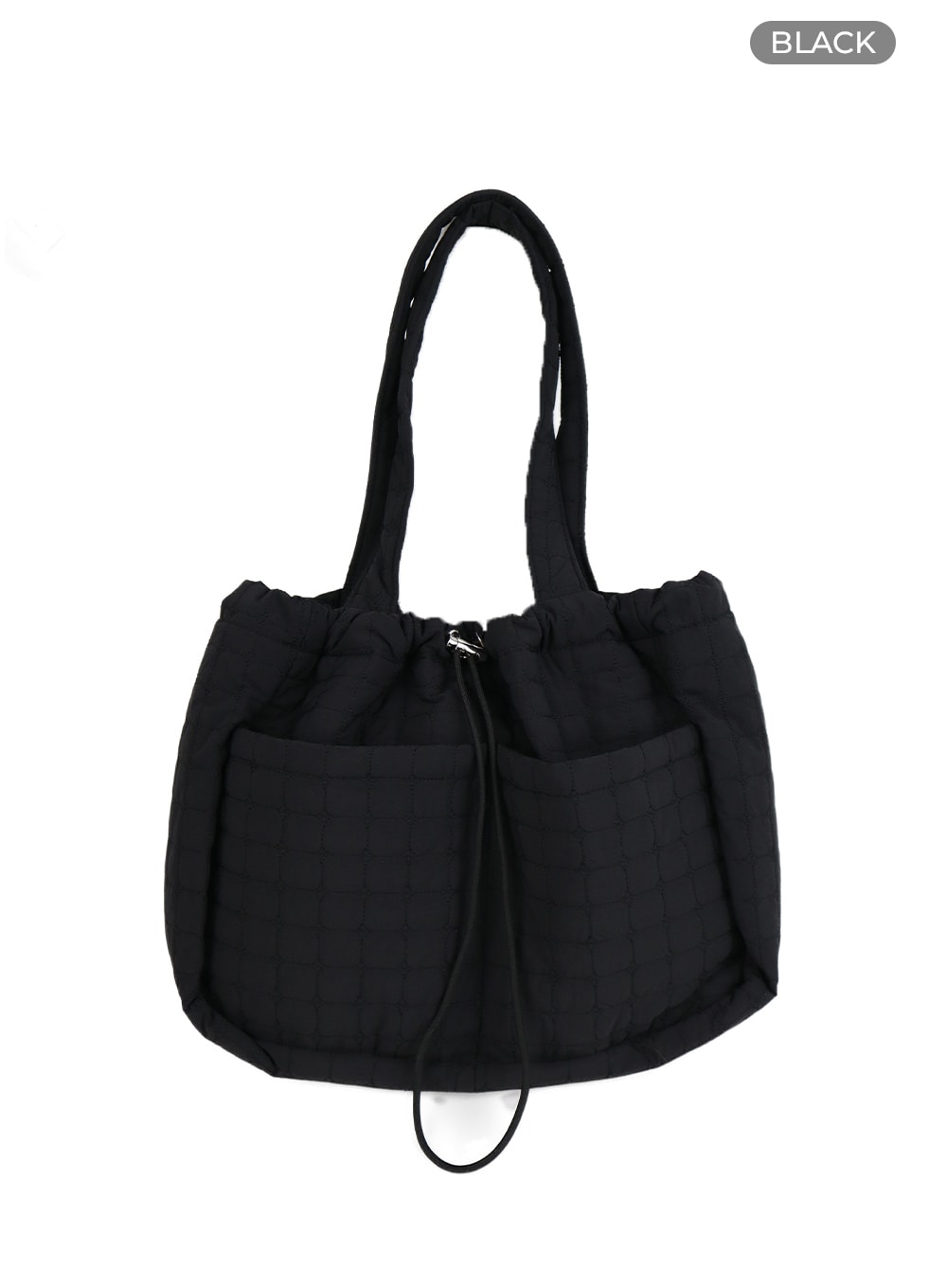 quilted-string-tote-bag-if423 / Black