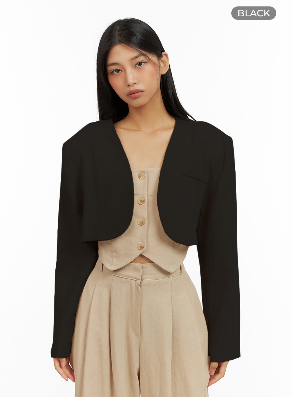 linen-bolero-jacket-iu412 / Black