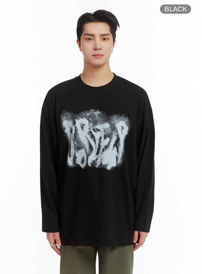 mens-graphic-cotton-long-sleeve-t-shirt-ia401 / Black