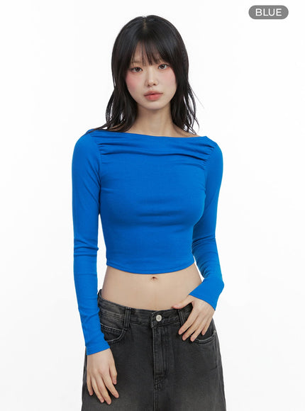 long-sleeve-slim-crop-top-io430 / Blue