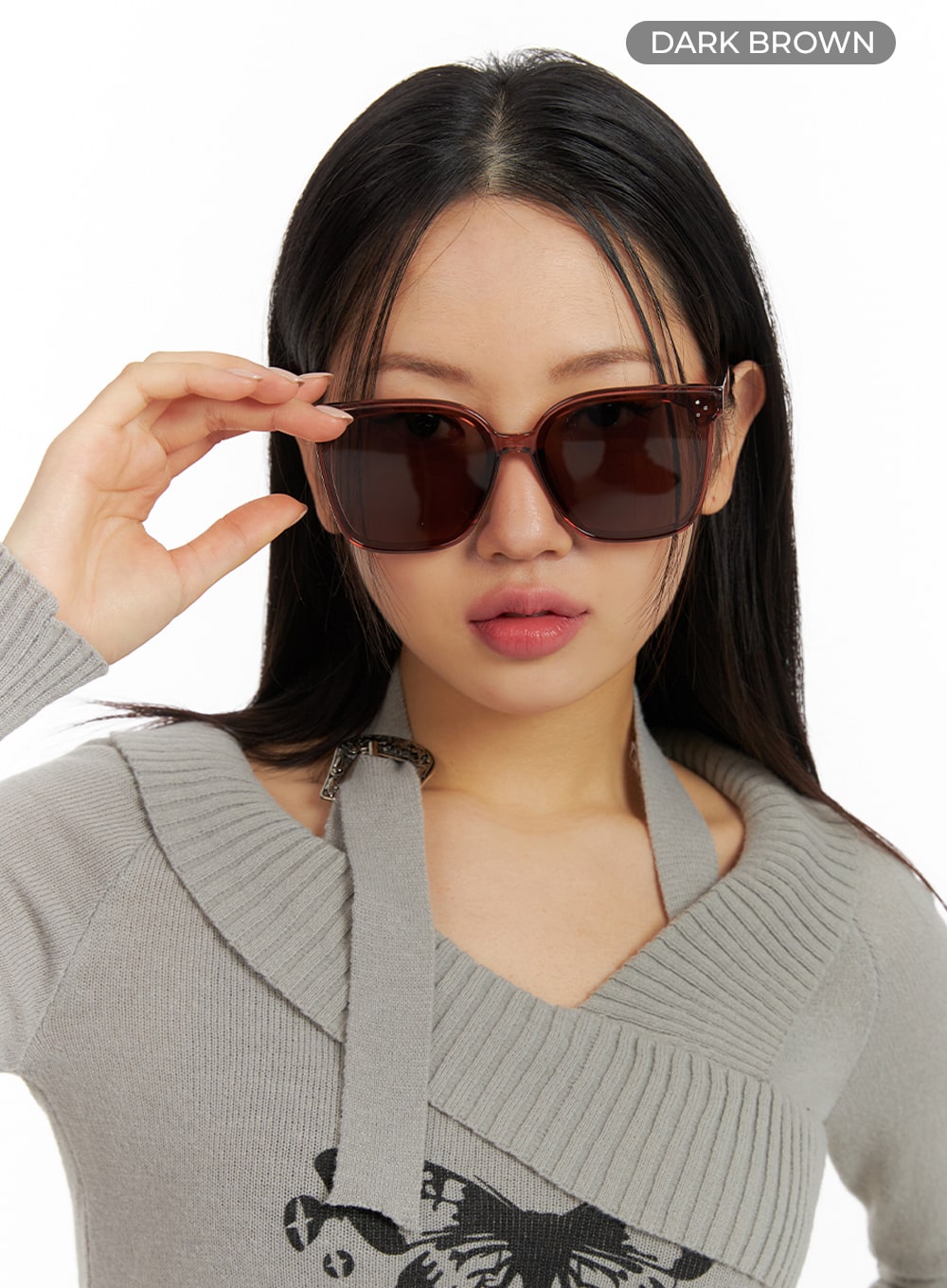 simple-square-sunglasses-if421 / Dark brown