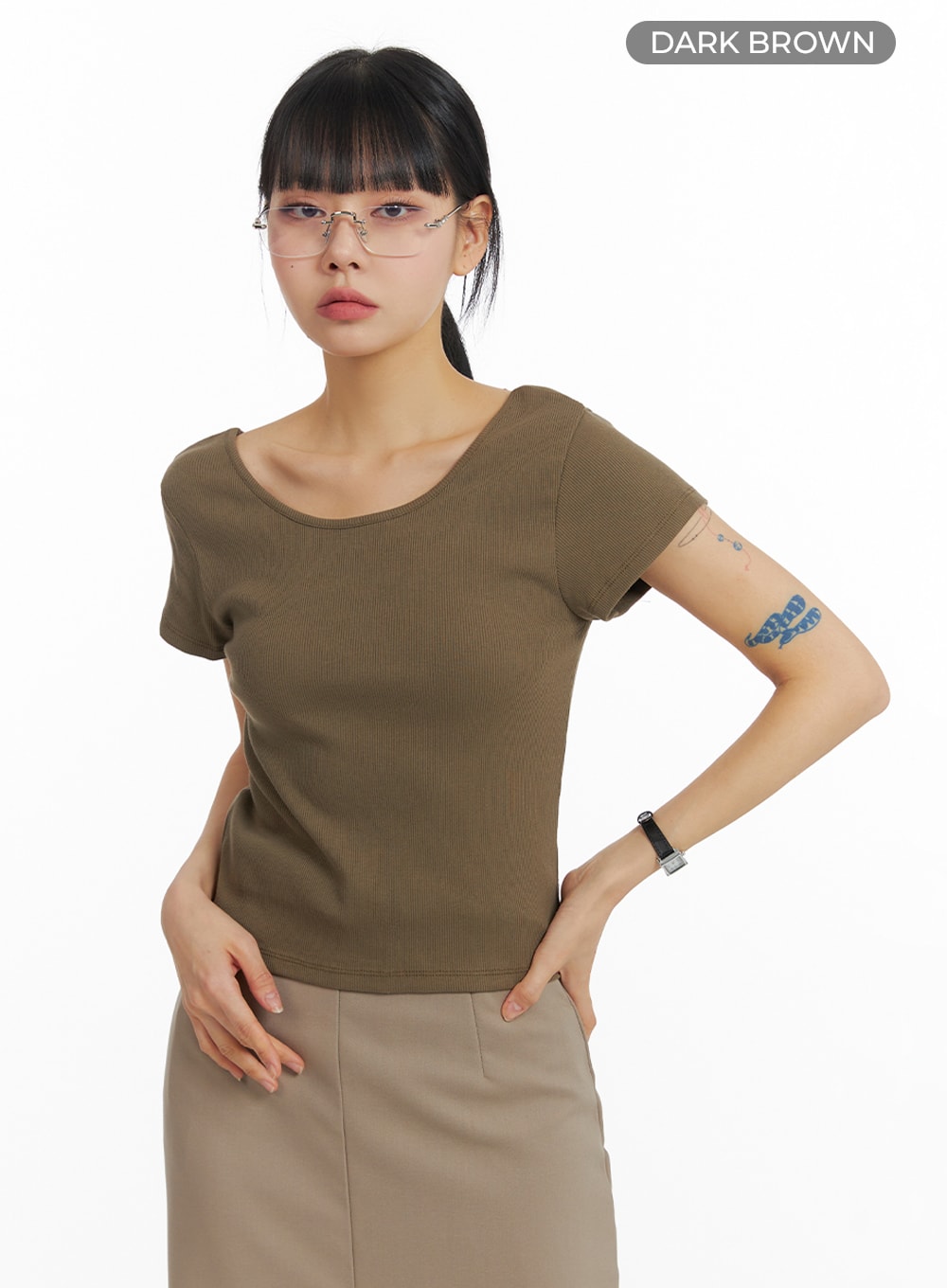 basic-cotton-short-sleeve-im414 / Dark brown