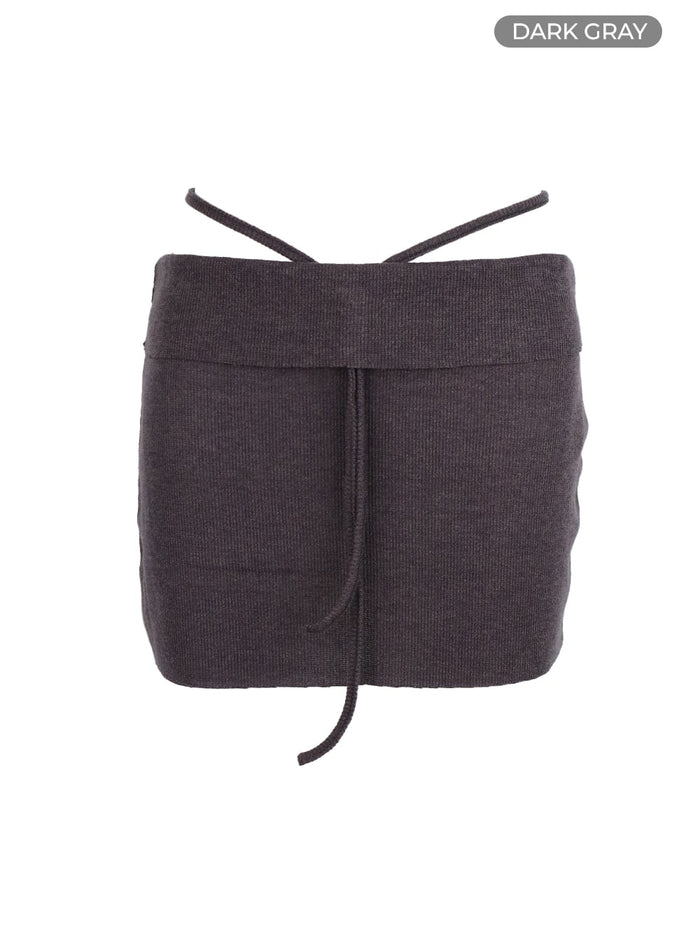 strap-waist-sheer-mini-skirt-ia417 / Dark gray