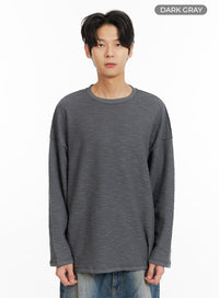 mens-textured-crew-neck-long-sleeve-top-ia402 / Dark gray