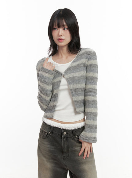 striped-slit-cropped-cardigan-id402 / Gray