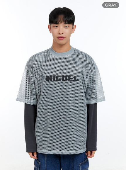 mens-graphic-oversize-mesh-t-shirt-ig409 / Gray