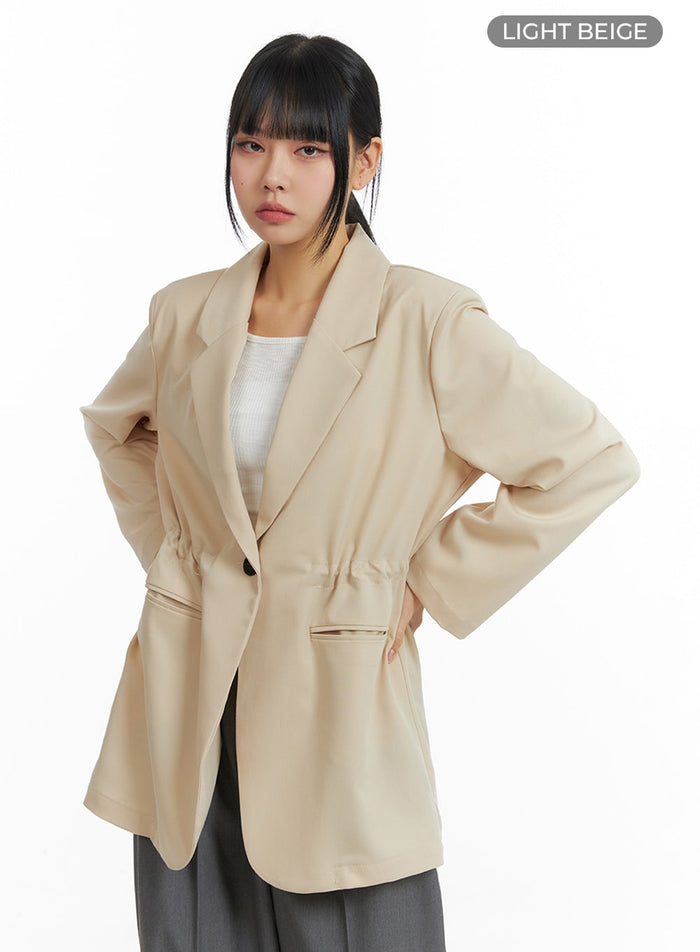 solid-oversized-waist-string-blazer-jacket-im414 / Light beige