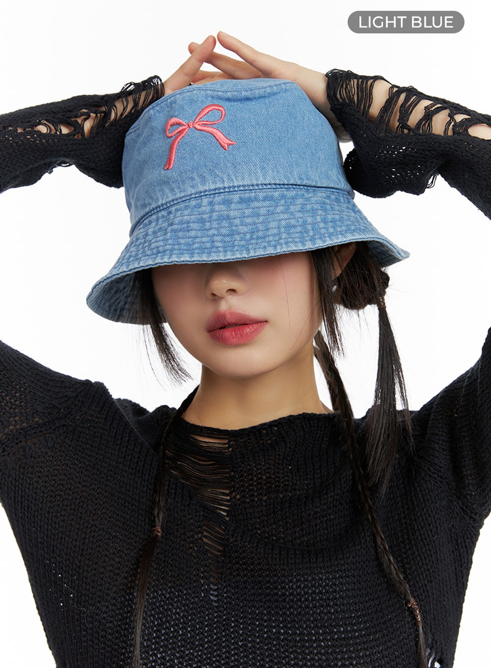 ribbon-embroidered-bucket-hat-if421 / Light blue