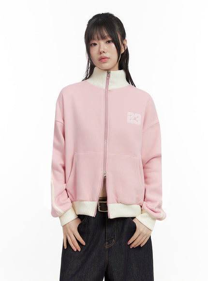 cotton-embroidered-zip-up-sweatshirt-in427 / Pink