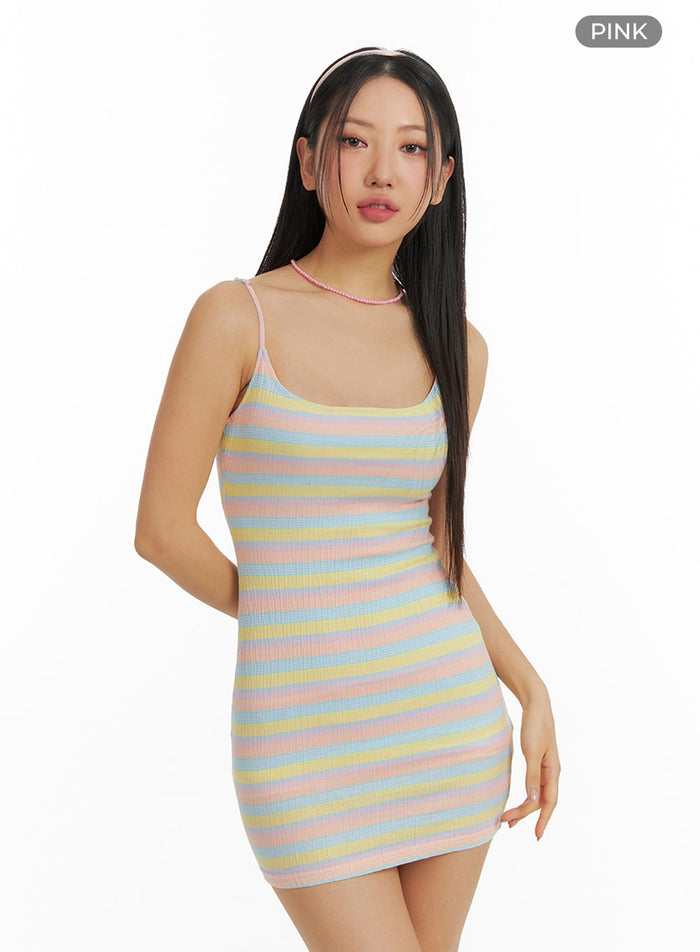 stripe-slim-mini-dress-im404 / Pink
