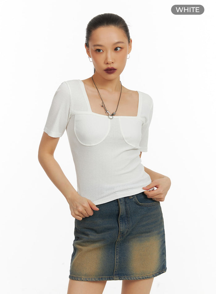 ribbed-slim-fit-square-neck-top-ia417 / White