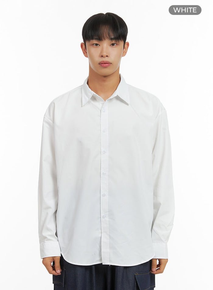 mens-solid-collared-buttoned-shirt-is420 / White