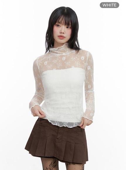 floral-lace-see-through-blouse-io430 / White