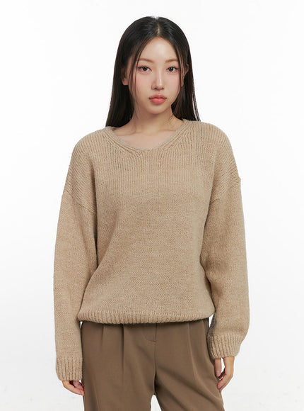 long-sleeve-v-neck-sweater-in415 / Beige