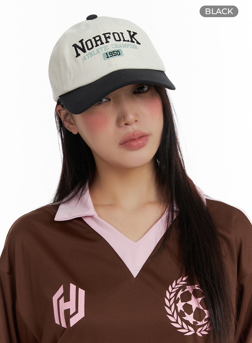 embroidered-color-block-cap-if421 / Black