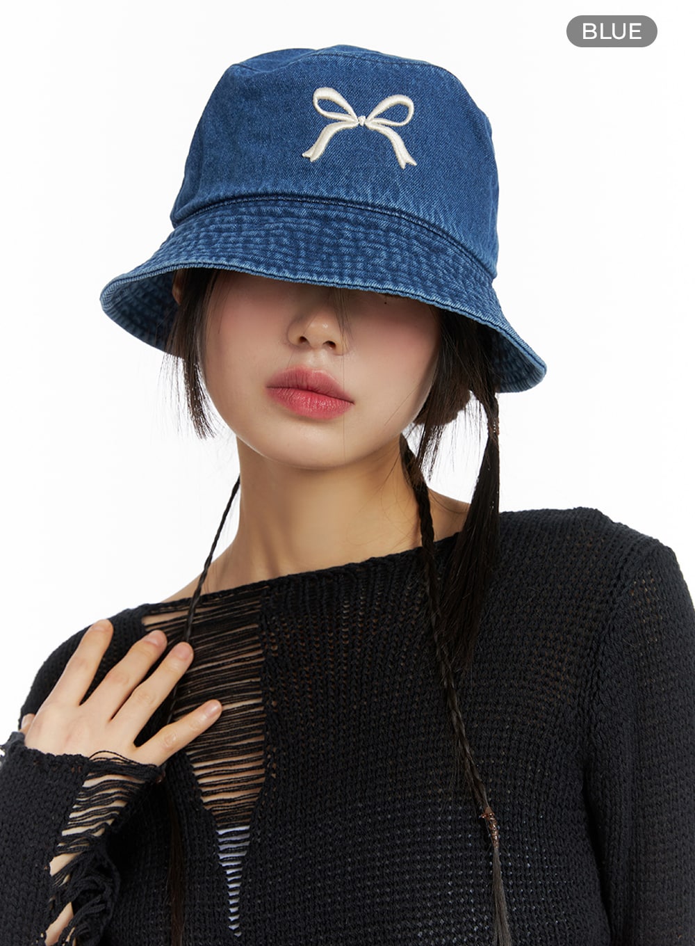 ribbon-embroidered-bucket-hat-if421 / Blue