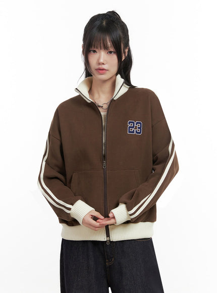 cotton-embroidered-zip-up-sweatshirt-in427 / Brown