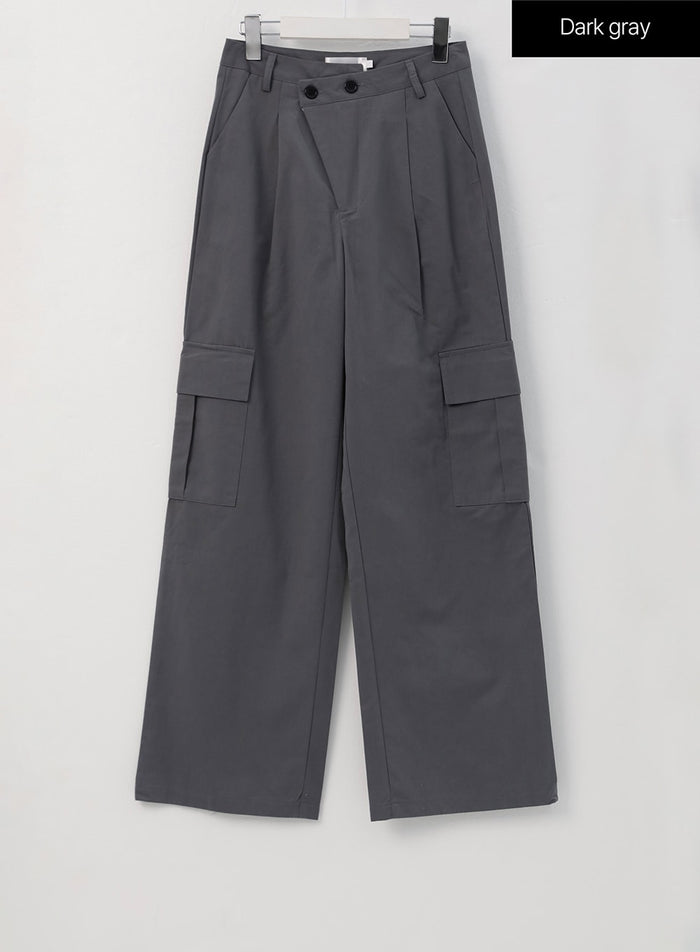 diagonal-waist-cargo-pants-is322 / Dark gray