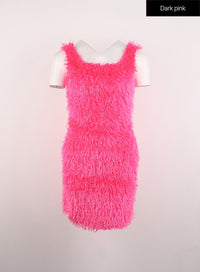 plush-square-neck-sleeveless-mini-dress-id306 / Dark pink