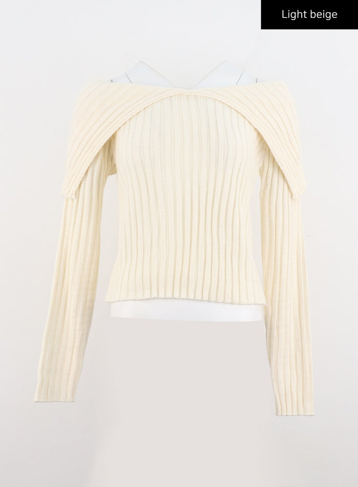 off-shoulder-knit-sweater-io320 / Light beige