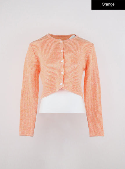 round-neck-ribbed-knit-cardigan-in328 / Orange