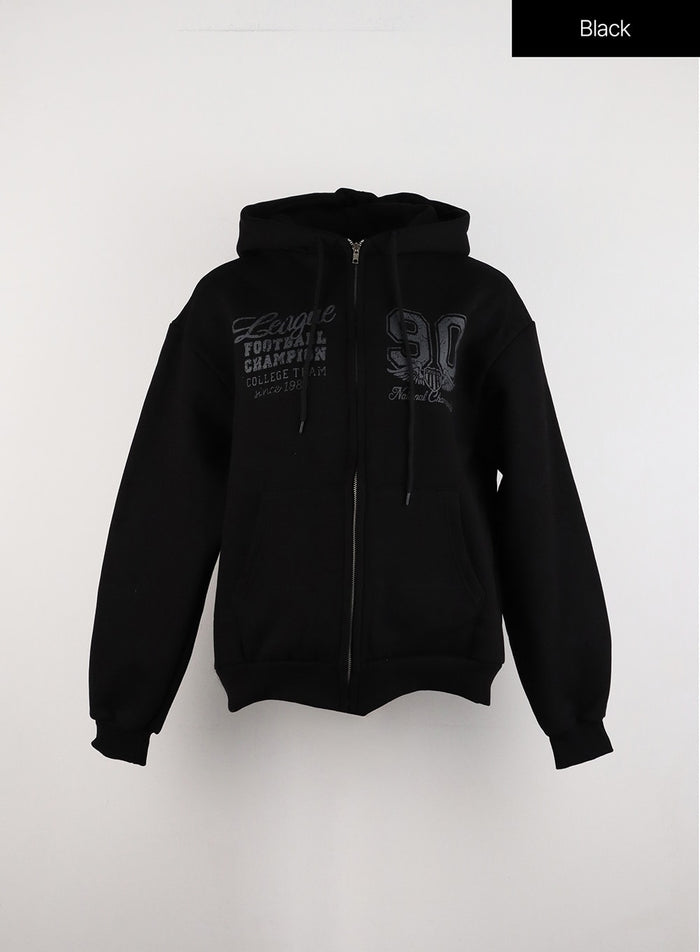 lettering-graphic-zip-up-hoodie-id305 / Black