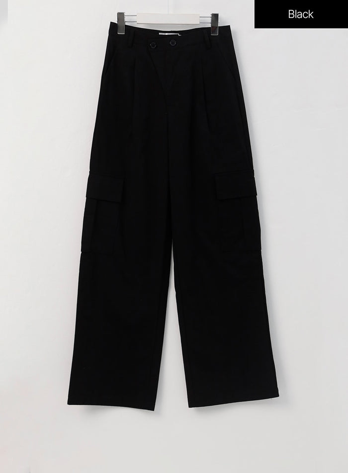 diagonal-waist-cargo-pants-is322 / Black