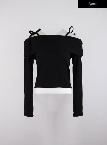 ribbed-off-shoulder-long-sleeve-top-id315 / Black