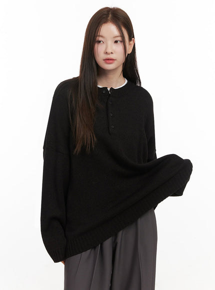 Oversized Half-Button Sweater IJ527