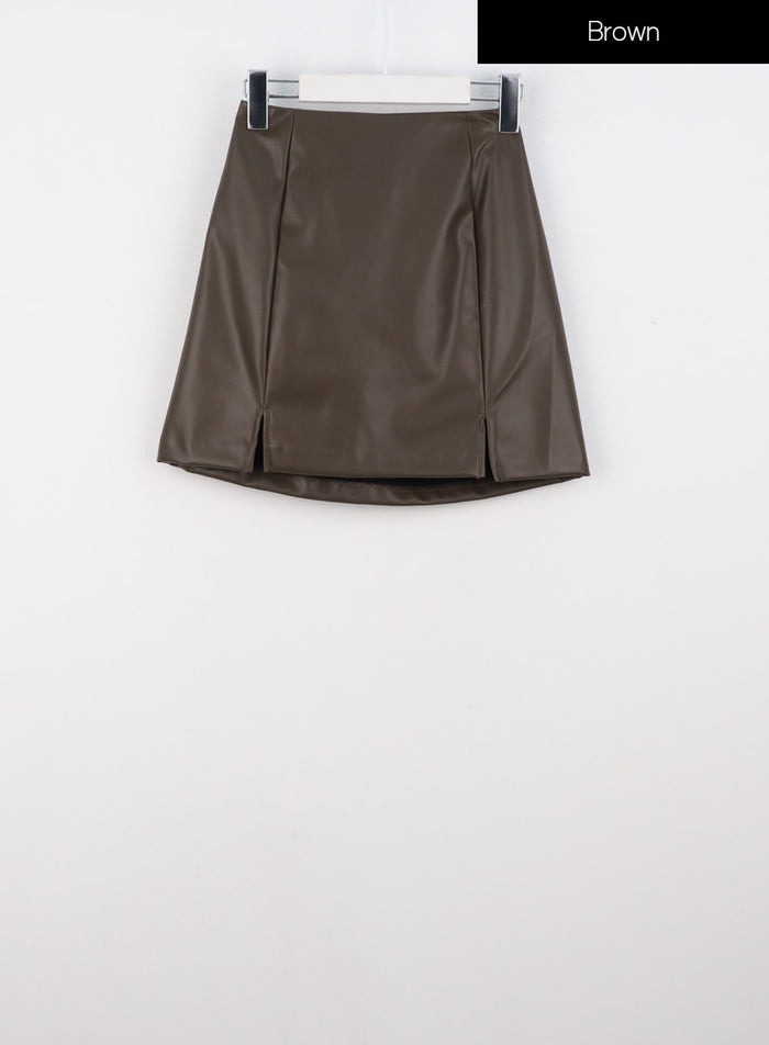faux-leather-mini-skirt-is321 / Brown