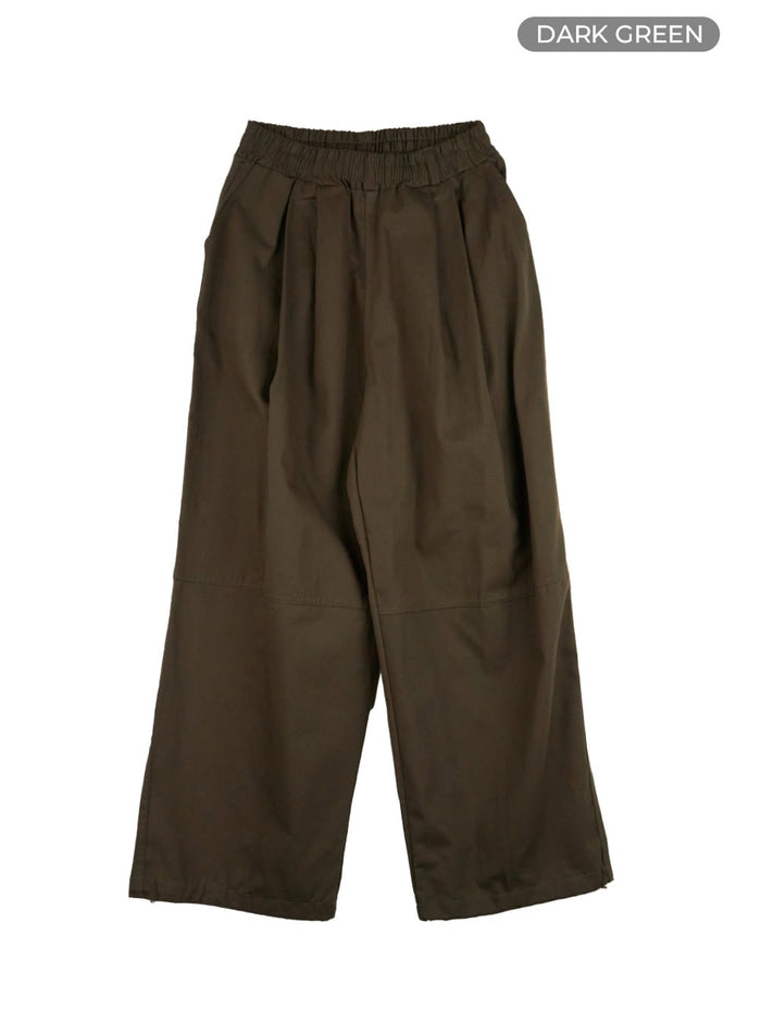 mens-pintuck-banded-wide-fit-cotton-pants-is420 / Dark green