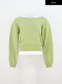 boat-neck-knit-sweater-in310 / Green