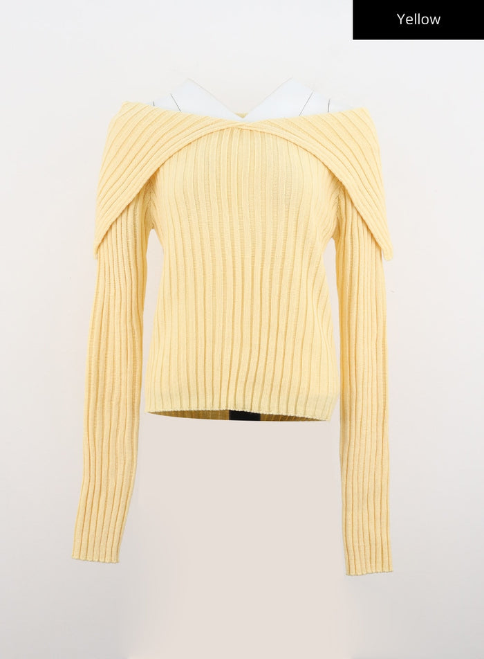 off-shoulder-knit-sweater-io320 / Yellow