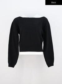 boat-neck-knit-sweater-in310 / Black