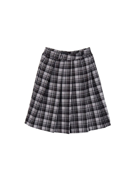 Checkered Pleated Midi Skirt IJ527