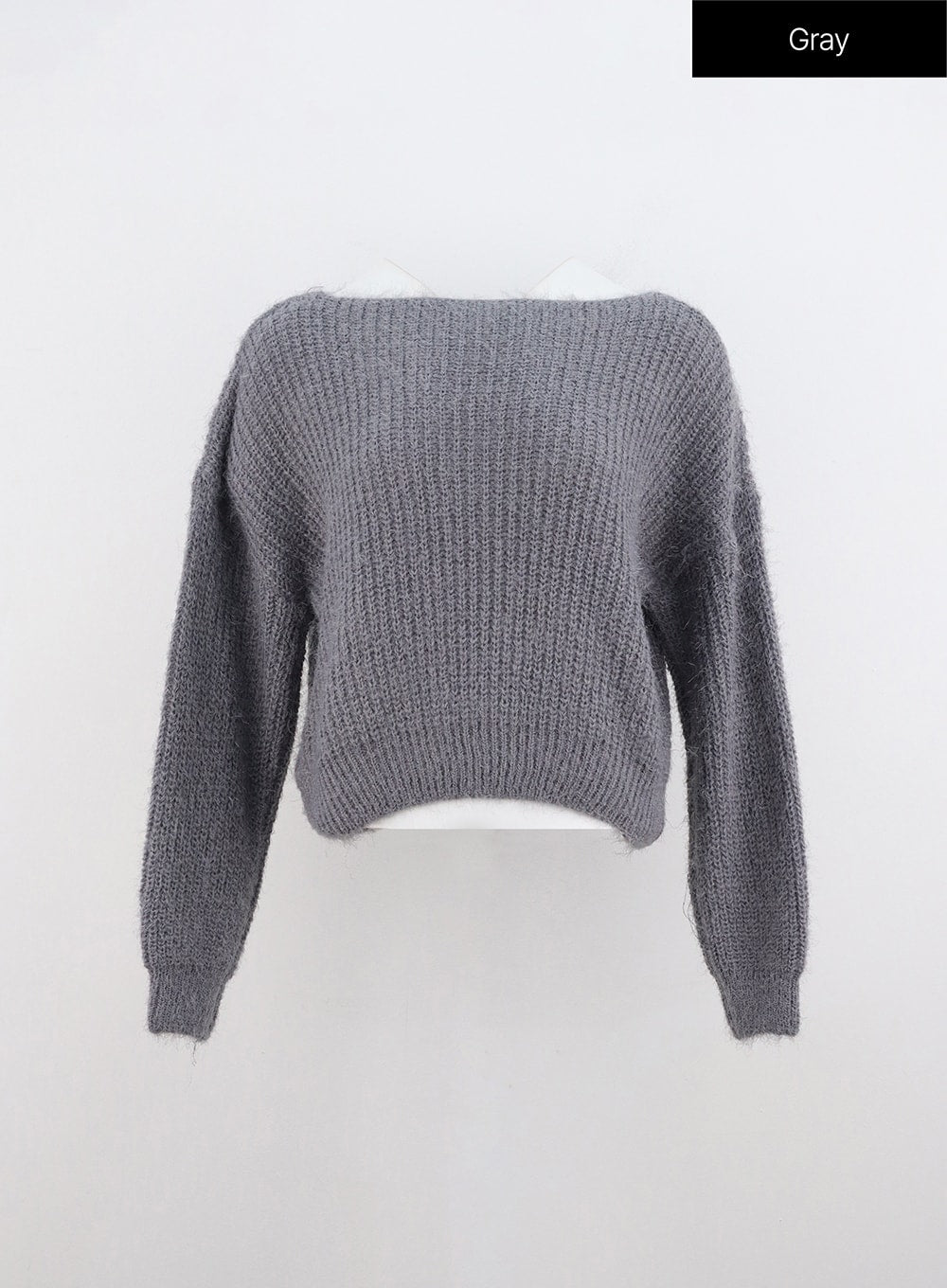 wide-neck-fuzzy-sweater-io320 / Gray